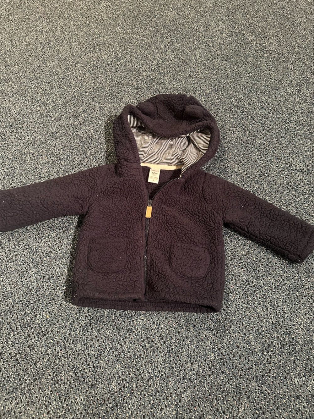 Carter's Navy Sherpa Hooded Jacket with Striped Lining